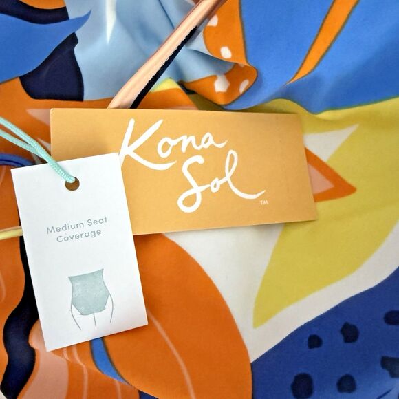 Kona Sol Twist Front Floral Print Shirred Med Coverage One Piece Swimsuit NEW! - Picture 6 of 16